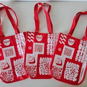 3 x New LULULEMON Red Made To Feel Print 2026 Reusable Shopping Gym Bag Small
